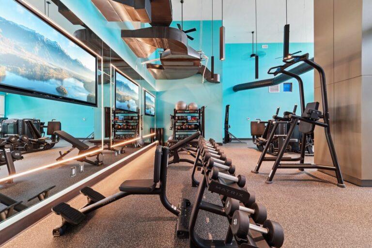 Gym mirror wall with LED lighting by Pexic Windows