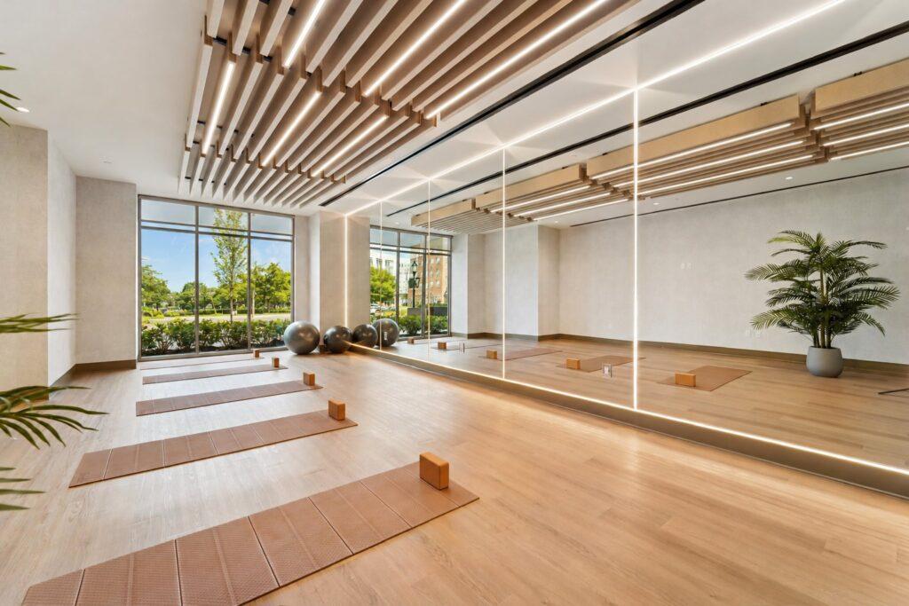 Mirror wall in a fitness studio installed by Pexic Windows