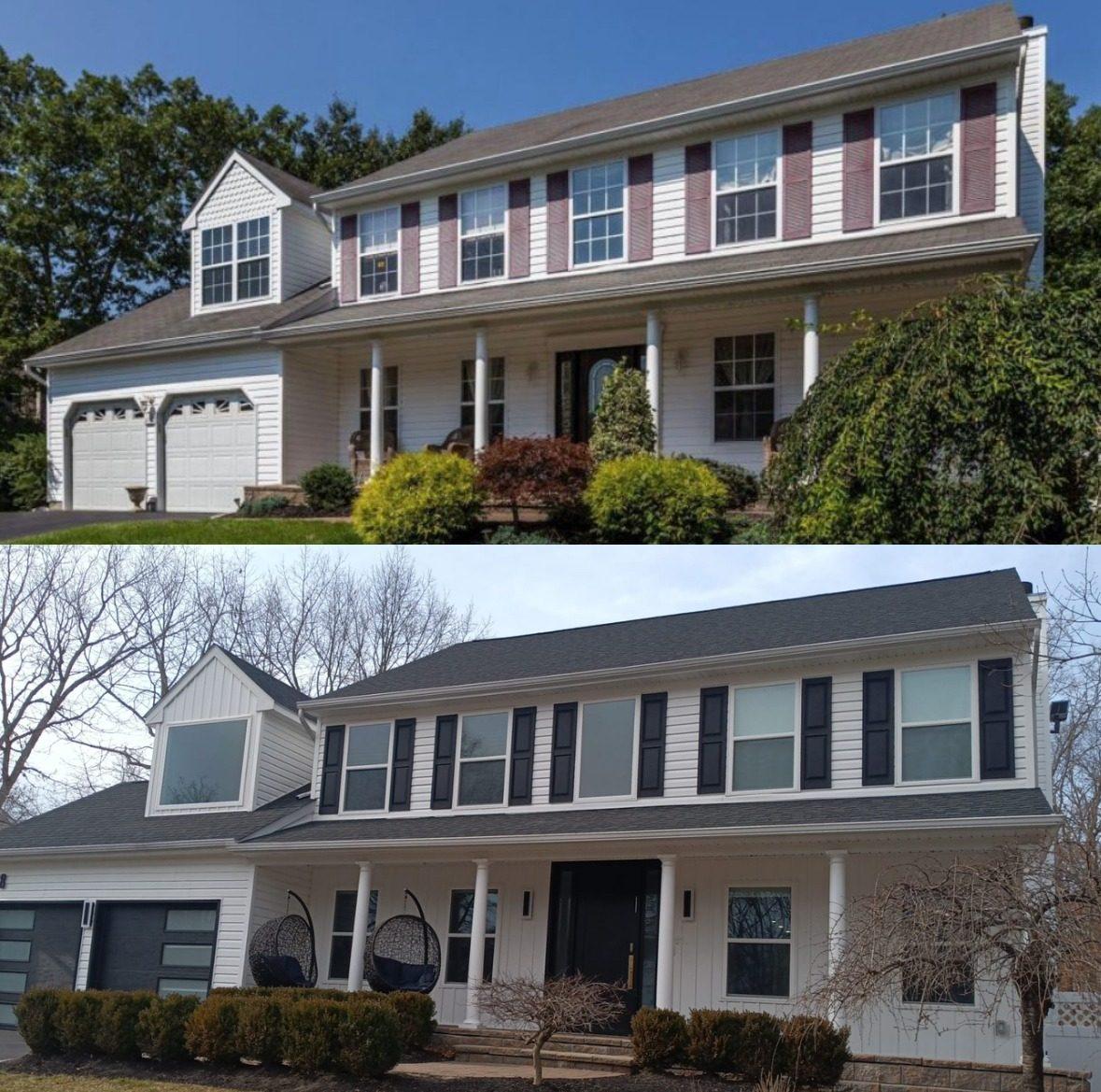 Before and after: colonial home with new windows and front door by Pexic Windows