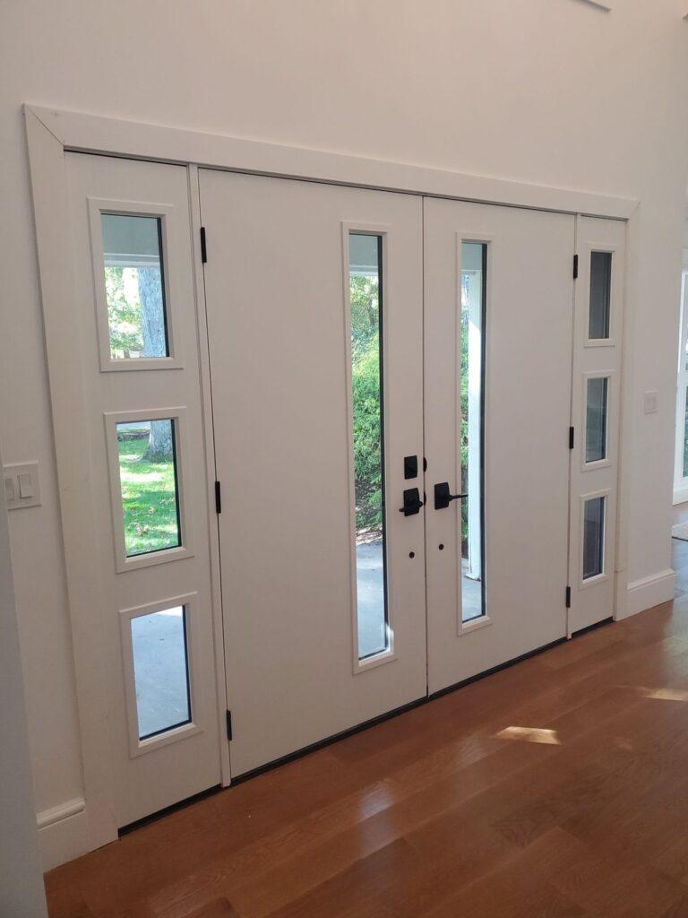 Double entry doors with sidelites, interior view by Pexic Windows